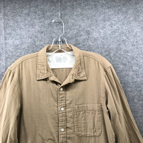 Muji Soft Double Cloth Shirt Mens M Tan Long Sleeve Button Up Pocket Front - Picture 3 of 8